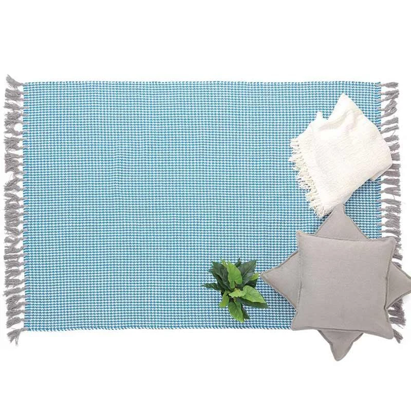 Κιλίμι βαμβακερό καλοκαιρινό Urban Kilim Houndstooth Caribbean Sea(3)