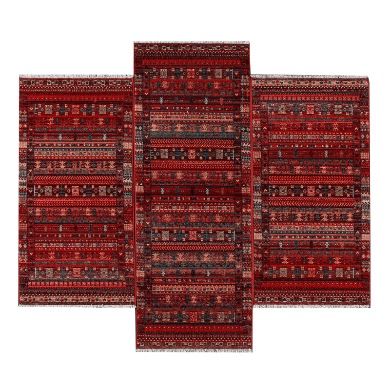 Χαλί μηχανής E-Carpet Oriental Kazak 727 Bordo Rose(σετ)