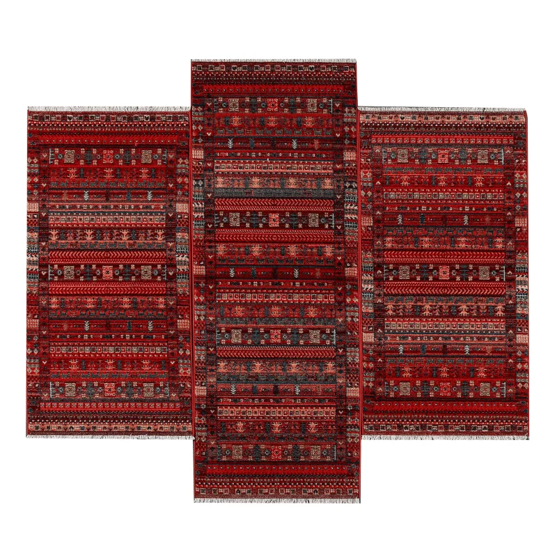 Χαλί μηχανής E-Carpet Oriental Kazak 727 Bordo Rose(σετ)